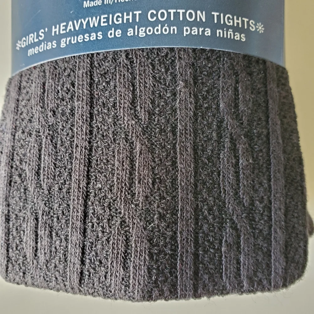 NWT Faded Glory Girls Gray Heavyweight Cotton Tights, Size 7-10